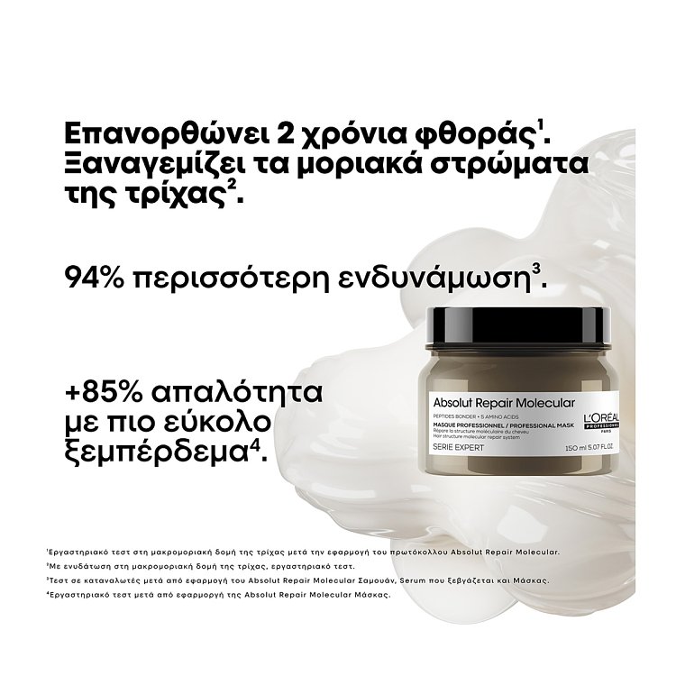 L'Oréal Absolut Repair Molecular Μάσκα Μοριακής Επανόρθωσης Για Ταλαιπωρημένα Μαλλιά 500ml
